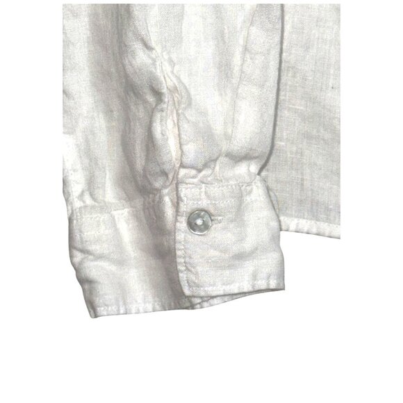 Cynthia Rowley Womens White Linen Button-Down Shirt With Long Sleeves & Front Po - Picture 3 of 6